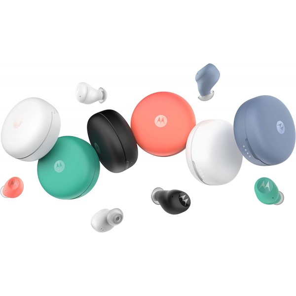 Motorola Lifestyle VerveBuds 250 - 블루투스 인이어 진정한 무선 헤드폰 - 휴대용, 무선 충전 케이스 - 18시간 - IPX5 방수 - 터치 컨트롤 - Alexa,Siri,Google과 호환 - 블루