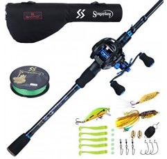 Sougayilang Baitcaster 콤보 낚싯대 및 릴 콤보, 여행 바닷물 담수 및 초보자를 위한 초경량 베이트캐스팅 낚시 릴 6피트/7피트