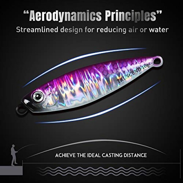 TRUSCEND 바닷물 지그 낚시 미끼 10g-160g 플랫 BKK 후크, 슬로우 피치/나이프/수직 지그, 참치 연어 그루퍼용 바닷물 숟가락 미끼, 바다 낚시 지그 미끼, 배스 낚시용 블레이