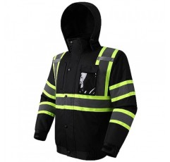 남성과 여성을 위한 JKSafety Hi-Vis 겨울 안전 폭격기 재킷 | 겨울 안전 재킷 내구성 및 방수 | 겨울용 건설 작업 재킷 | 추운 날씨 PPE | ANSI 규격(116-Black M)