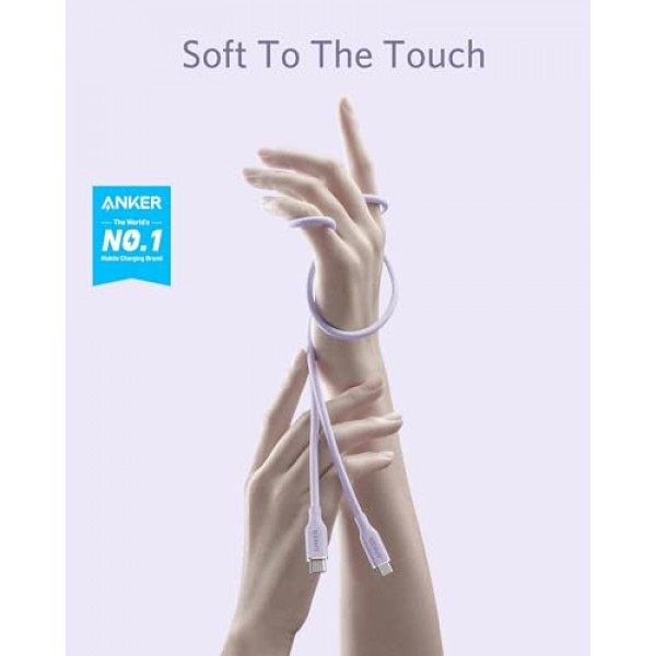 Anker USB-C-USB-C 케이블, 케이블 100W 6피트, USB 2.0 Type C 충전 케이블 iPhone 15/15Pro/15Plus/15ProMax, MacBook Pro 2020, iPad Pro 2020, iPad Air 4, Galaxy S23(라일락 퍼플)용 고속 충전