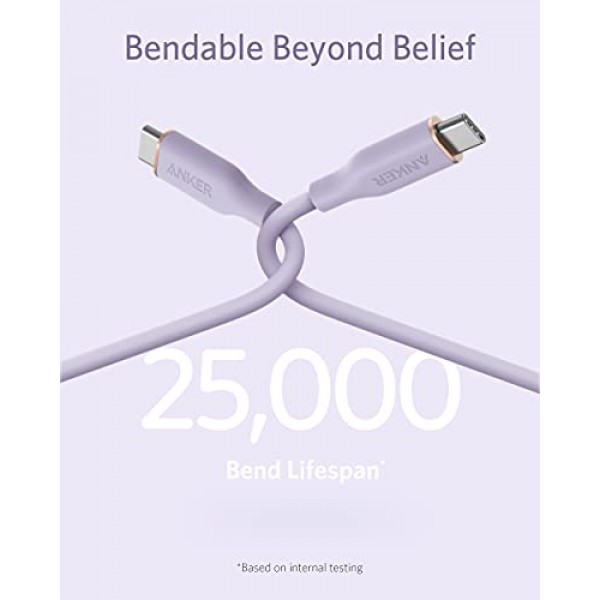 Anker USB-C-USB-C 케이블, 케이블 100W 6피트, USB 2.0 Type C 충전 케이블 iPhone 15/15Pro/15Plus/15ProMax, MacBook Pro 2020, iPad Pro 2020, iPad Air 4, Galaxy S23(라일락 퍼플)용 고속 충전