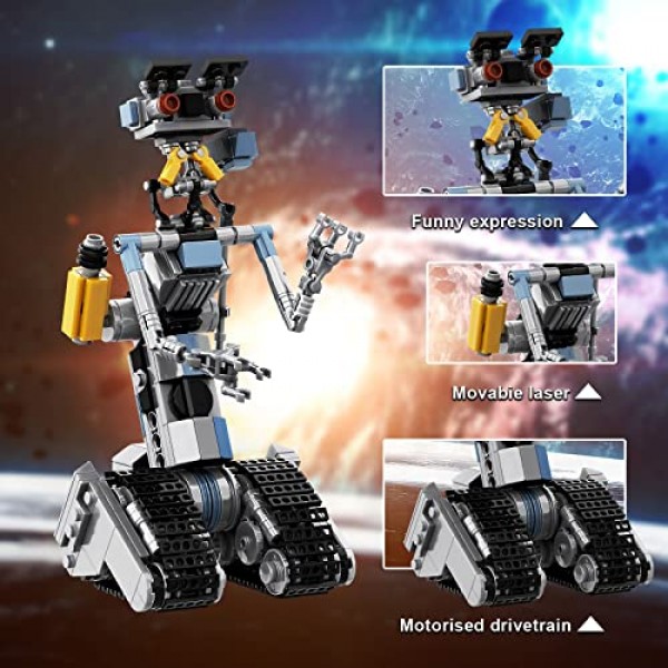 VONADO 조니 5 로봇 빌딩 블록 세트, 짧은 개방 회로 조니 파이브 로봇 모델 장난감, 줄기 교육 선물 세트 6 7 8 9 10 11 12+ 소년 소녀(370 Pcs)