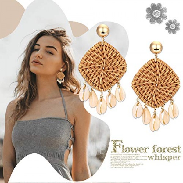 JewelryWe 보석 복고풍 귀걸이 Boho 스타일 수제 땋은 진술 귀걸이 여성을위한 매달려 술 펜던트 레이디 걸스 다양한 디자인, 금속 합금