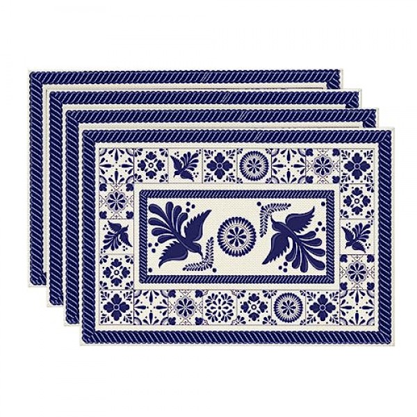 Artoid 모드 Talavera 타일 꽃 피닉스 Fiesta 멕시코 Placemats 4, 12x18 인치 계절 가을 휴가 테이블 매트 파티 주방 식사 장식 세트