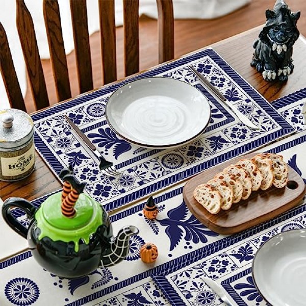 Artoid 모드 Talavera 타일 꽃 피닉스 Fiesta 멕시코 Placemats 4, 12x18 인치 계절 가을 휴가 테이블 매트 파티 주방 식사 장식 세트