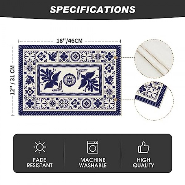 Artoid 모드 Talavera 타일 꽃 피닉스 Fiesta 멕시코 Placemats 4, 12x18 인치 계절 가을 휴가 테이블 매트 파티 주방 식사 장식 세트