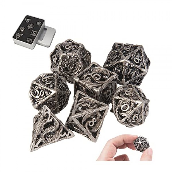 DND 주사위, 중공 D&D 금속 주사위, 선물 상자가 포함된 던전 및 드래곤 주사위 세트, RPG, MTG, 패스파인더, 블랙 골든 D 및 D 주사위 세트 D20 D12 D10 D8 D6 D4 D%용 Steampunk 다면