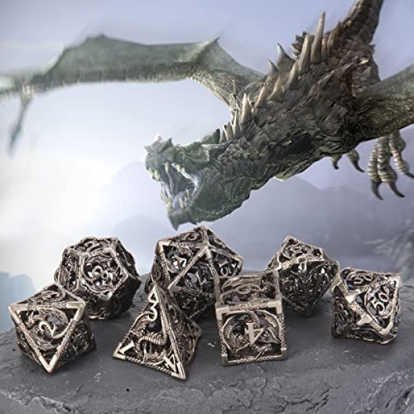 DND 주사위, 중공 D&D 금속 주사위, 선물 상자가 포함된 던전 및 드래곤 주사위 세트, RPG, MTG, 패스파인더, 블랙 골든 D 및 D 주사위 세트 D20 D12 D10 D8 D6 D4 D%용 Steampunk 다면