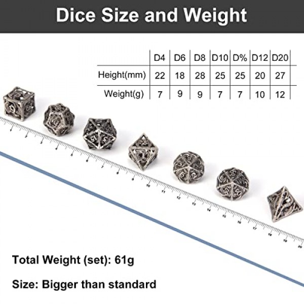 DND 주사위, 중공 D&D 금속 주사위, 선물 상자가 포함된 던전 및 드래곤 주사위 세트, RPG, MTG, 패스파인더, 블랙 골든 D 및 D 주사위 세트 D20 D12 D10 D8 D6 D4 D%용 Steampunk 다면