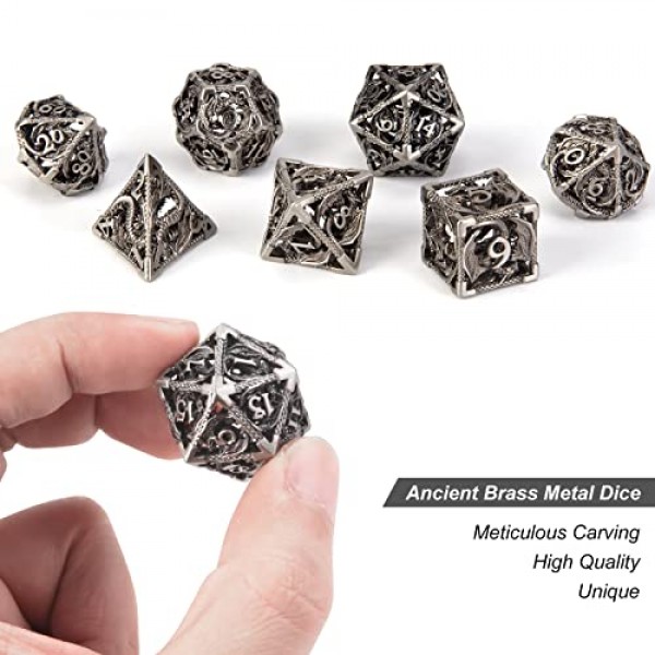 DND 주사위, 중공 D&D 금속 주사위, 선물 상자가 포함된 던전 및 드래곤 주사위 세트, RPG, MTG, 패스파인더, 블랙 골든 D 및 D 주사위 세트 D20 D12 D10 D8 D6 D4 D%용 Steampunk 다면