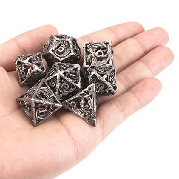 DND 주사위, 중공 D&D 금속 주사위, 선물 상자가 포함된 던전 및 드래곤 주사위 세트, RPG, MTG, 패스파인더, 블랙 골든 D 및 D 주사위 세트 D20 D12 D10 D8 D6 D4 D%용 Steampunk 다면