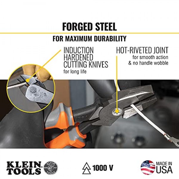 Klein Tools 9416R 1000V 절연 플라이어 및 와이어 스트리퍼 도구 키트, 미국산, 사이드 커터, 대각선 커터 및 와이어 스트리퍼, 3피스