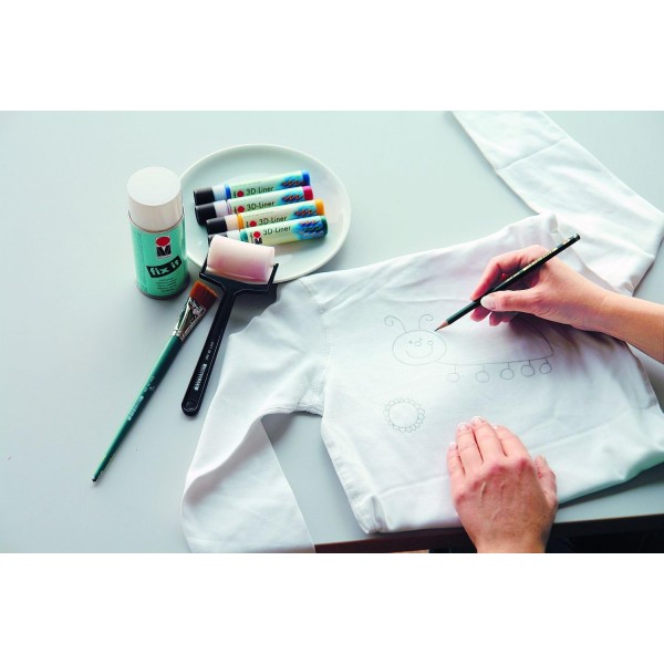 Marabu 1803000000050 - 3D Liner, 범용 수성 효과 페인트, 많은 표면에 벨벳처럼 푹신하고 릴리프 효과, 타액 방지, 빨간색, 녹색, 노란색 및 파란색의 4 x 25ml