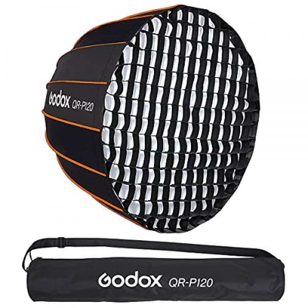 Godox 퀵 릴리스 파라볼릭 소프트박스 QR-P120 47.2인치/120cm Godox SL-60W VL150 VL300 UL150 SL150WII SZ150R용 허니컴 그리드 및 보웬스 마운트 포함