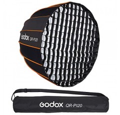 Godox 퀵 릴리스 파라볼릭 소프트박스 QR-P120 47.2인치/120cm Godox SL-60W VL150 VL300 UL150 SL150WII SZ150R용 허니컴 그리드 및 보웬스 마운트 포함
