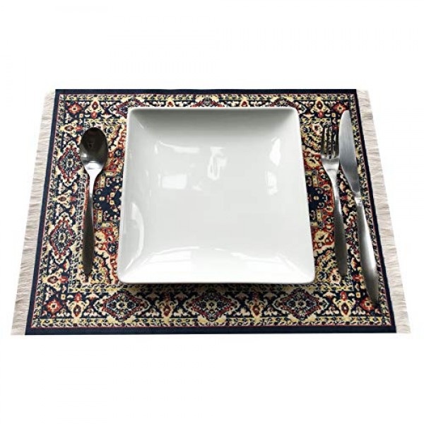 러그 플레이스매트, 4개 세트, 오리엔탈 카펫 스타일 테이블 세팅 장식, 장식용 패브릭 디너 매트, 미니어처 터키 컬러풀 디자인, 세탁 가능, 직사각형, 16x12