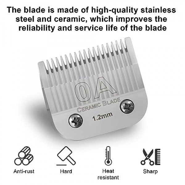 0A 세라믹 탄소 주입 분리형 1.2mm 가위 블레이드 Ainds, Oster A5, Wahl KM-10 및 기타 시리즈 클리퍼와 호환 가능, 크기 0A, 3/64 -인치컷 길이 크롬 도금(1.2mm)