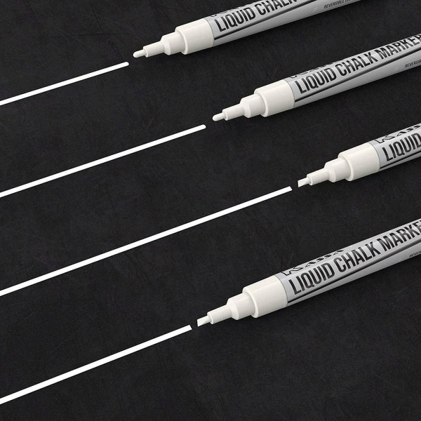 Kassa White Window Chalk Pens with Fine Point (4-Pack, 3mm) - Window Chalk Marker - 유리, 흑판 및 Windows에서 세척 가능한 칠판 CM-White-4pk-3mm