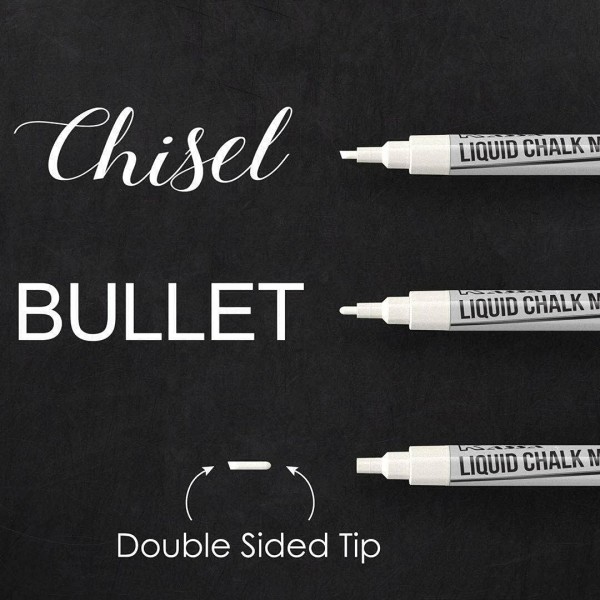 Kassa White Window Chalk Pens with Fine Point (4-Pack, 3mm) - Window Chalk Marker - 유리, 흑판 및 Windows에서 세척 가능한 칠판 CM-White-4pk-3mm
