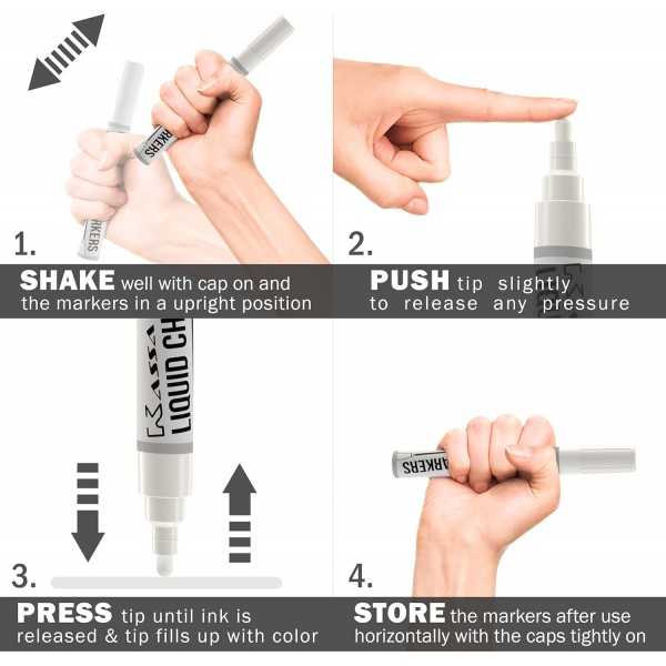Kassa White Window Chalk Pens with Fine Point (4-Pack, 3mm) - Window Chalk Marker - 유리, 흑판 및 Windows에서 세척 가능한 칠판 CM-White-4pk-3mm