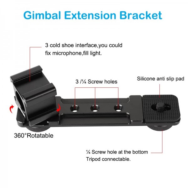 PellKing 트리플 콜드 슈 연장 바, GoPro, 짐벌, 삼각대, 모노포드 OSMO Zhiyun Feiyu Stabilizer와 호환되는 1/4어댑터가 있는 마이크 마운트 연장 바 브래킷