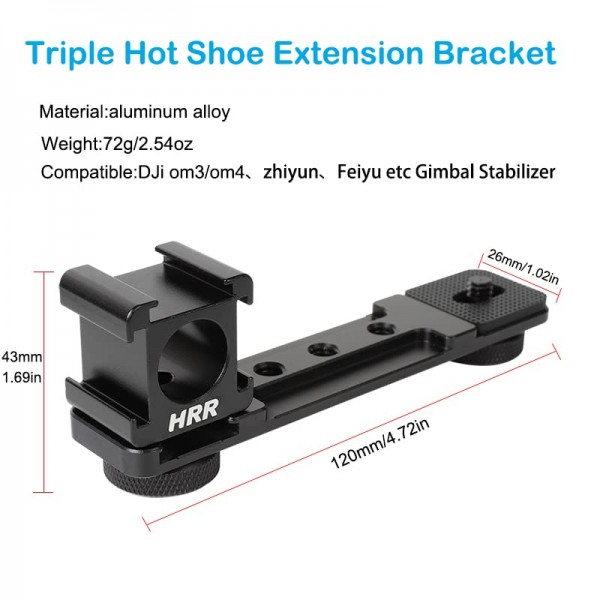 PellKing 트리플 콜드 슈 연장 바, GoPro, 짐벌, 삼각대, 모노포드 OSMO Zhiyun Feiyu Stabilizer와 호환되는 1/4어댑터가 있는 마이크 마운트 연장 바 브래킷