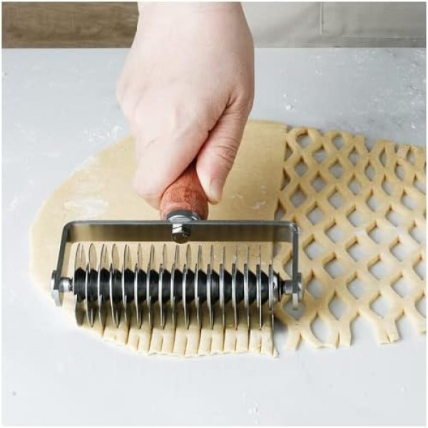 나무 손잡이 스테인레스 스틸 홀더 반죽 격자 케이크 빵 그물 칼 파스타 스파게티 메이커 국수 격자 롤러 Docker 반죽 커터 민서