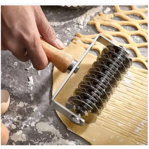 나무 손잡이 스테인레스 스틸 홀더 반죽 격자 케이크 빵 그물 칼 파스타 스파게티 메이커 국수 격자 롤러 Docker 반죽 커터 민서