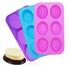 3 팩 실리콘 6 캐비티 타원형 모양 케이크 몰드, findTop 홈메이드 공예 비누 몰드 케이크 베이킹 타트 푸딩 쿠키 만들기용 케이크 몰드-핑크, 퍼플, 블루