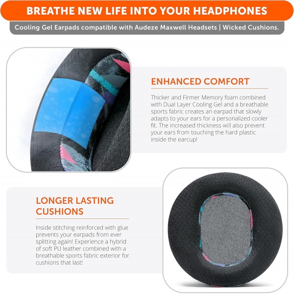 WC FreeZe Maxwell - Wicked Cushions의 Audeze Maxwell 헤드폰과 호환되는 냉각 젤 이어패드 - 에픽 게임 세션을 위한 향상된 편안함, 내구성 및 두께 | 90년대 블랙