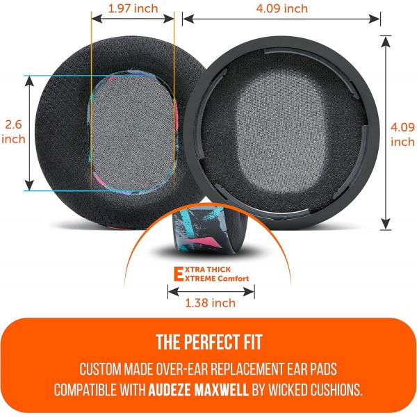 WC FreeZe Maxwell - Wicked Cushions의 Audeze Maxwell 헤드폰과 호환되는 냉각 젤 이어패드 - 에픽 게임 세션을 위한 향상된 편안함, 내구성 및 두께 | 90년대 블랙