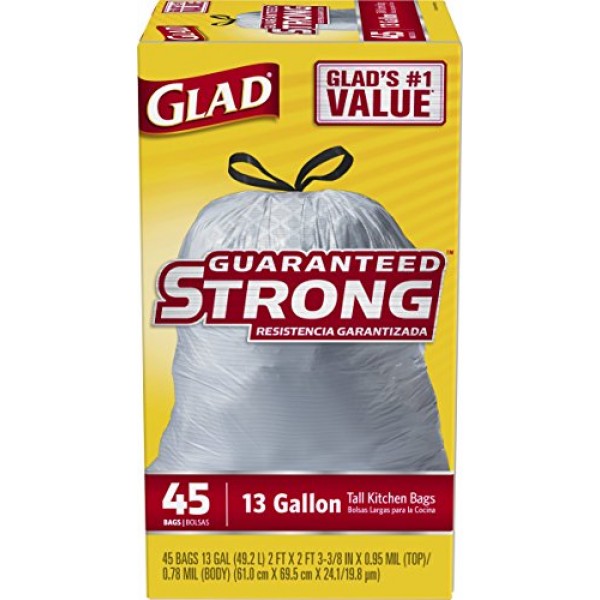 Glad Tall 주방 조임끈 쓰레기 봉투, 13갤런, 45개