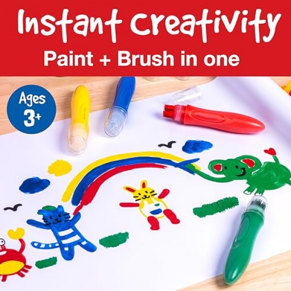 Faber-Castell Little Creatives 점보 압착 페인트 브러시, 6가지 색상, 어린이용 페인트 스틱, 세척 가능, 유아 미술 용품, 무독성 페인트와 브러시가 하나로 통합되어 있음, 어