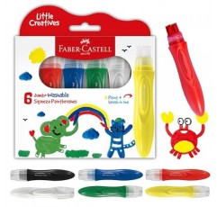 Faber-Castell Little Creatives 점보 압착 페인트 브러시, 6가지 색상, 어린이용 페인트 스틱, 세척 가능, 유아 미술 용품, 무독성 페인트와 브러시가 하나로 통합되어 있음, 어