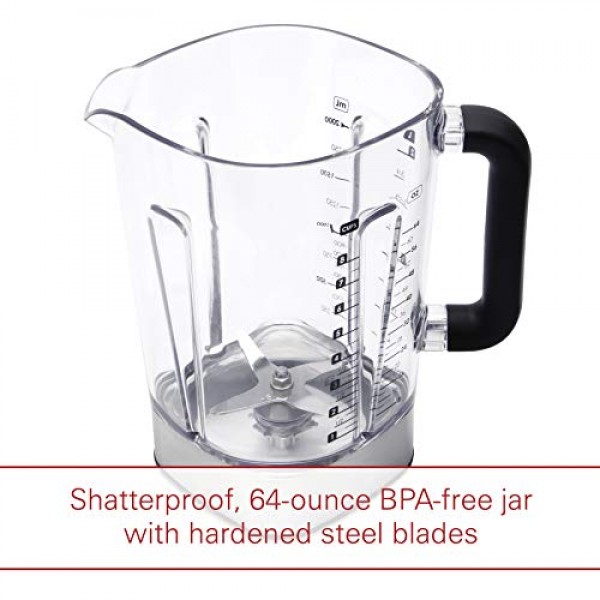 Wolf Gourmet 고성능 블렌더, 64oz 병, 4가지 프로그램 설정, 12.5AMPS, 블렌드 음식, 셰이크 및 스무디, 빨간색 손잡이, 스테인리스 스틸(WGBL100S)