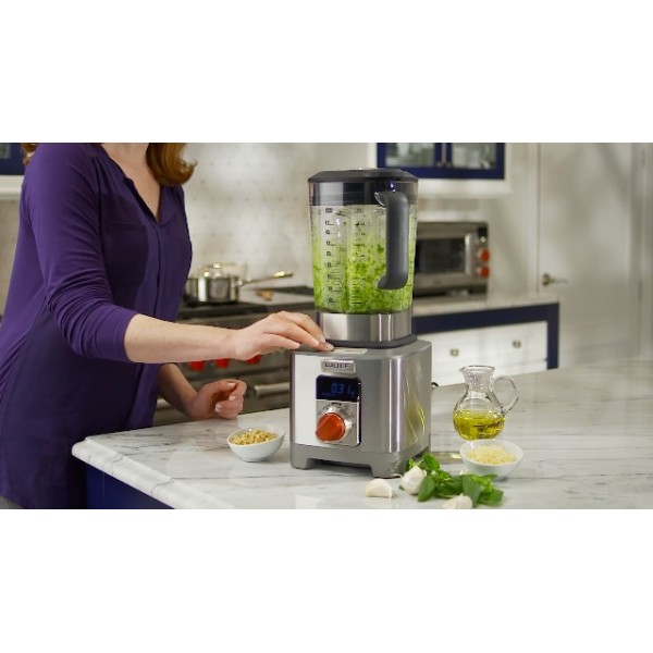 Wolf Gourmet 고성능 블렌더, 64oz 병, 4가지 프로그램 설정, 12.5AMPS, 블렌드 음식, 셰이크 및 스무디, 빨간색 손잡이, 스테인리스 스틸(WGBL100S)