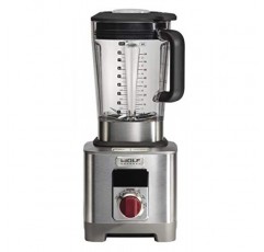 Wolf Gourmet 고성능 블렌더, 64oz 병, 4가지 프로그램 설정, 12.5AMPS, 블렌드 음식, 셰이크 및 스무디, 빨간색 손잡이, 스테인리스 스틸(WGBL100S)