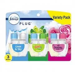 Febreze 냄새 제거 페이드 디파이 플러그 공기 청정제, 다우니 에이프릴 프레시, 게인 오리지널, 리넨 & 스카이, (3) .87 fl. 온스 오일 리필