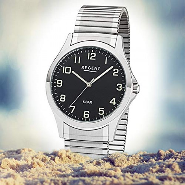 리젠트 남성용 아날로그 쿼츠 시계(스테인리스 스틸 스트랩 포함) 11310063, 실버/블랙, 팔찌