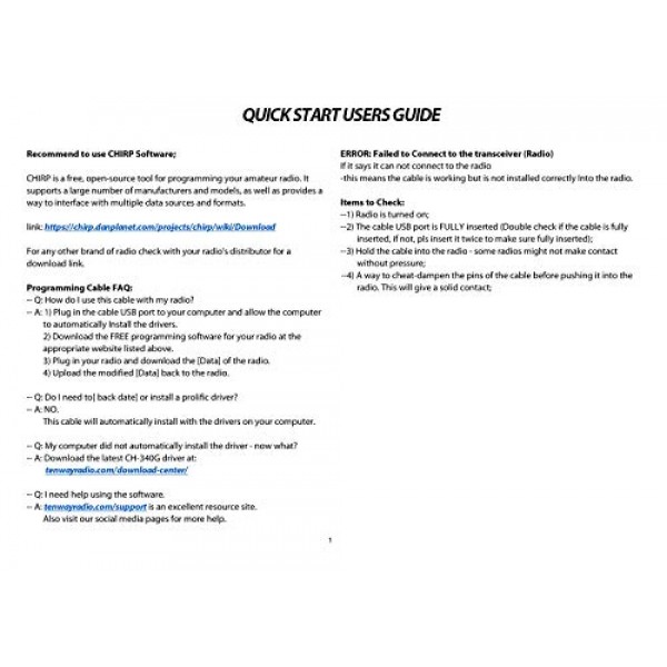 Tenway Baofeng USB 프로그래밍 케이블