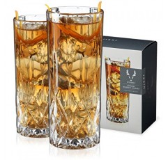 Viski Admiral 크리스탈 하이볼 안경 - 물과 칵테일을 위한 멋진 키 큰 음료수 잔, 2개 대량 유리 제품 선물 세트, 9온스