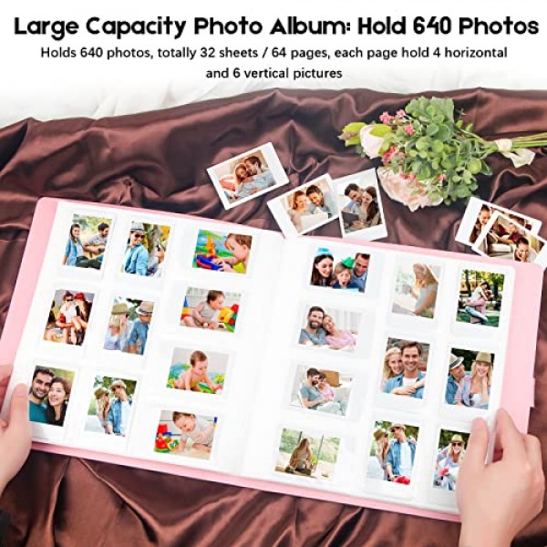 Fujifilm Instax Mini 카메라용 640 포켓 사진 앨범, 폴라로이드용 사진 앨범, 가죽 커버, Instax Mini 12 11 9 40 90 8 7 Evo LiPlay 즉석 카메라, 2x3 사진 앨범(매직 핑크)