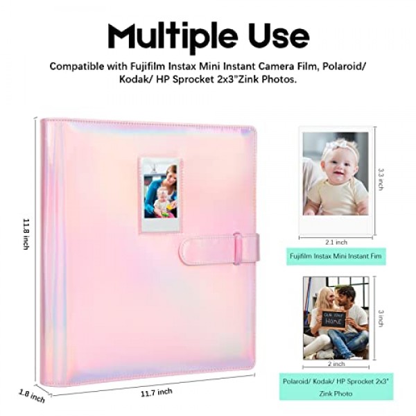 Fujifilm Instax Mini 카메라용 640 포켓 사진 앨범, 폴라로이드용 사진 앨범, 가죽 커버, Instax Mini 12 11 9 40 90 8 7 Evo LiPlay 즉석 카메라, 2x3 사진 앨범(매직 핑크)