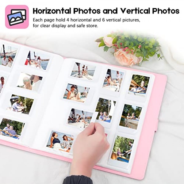 Fujifilm Instax Mini 카메라용 640 포켓 사진 앨범, 폴라로이드용 사진 앨범, 가죽 커버, Instax Mini 12 11 9 40 90 8 7 Evo LiPlay 즉석 카메라, 2x3 사진 앨범(매직 핑크)