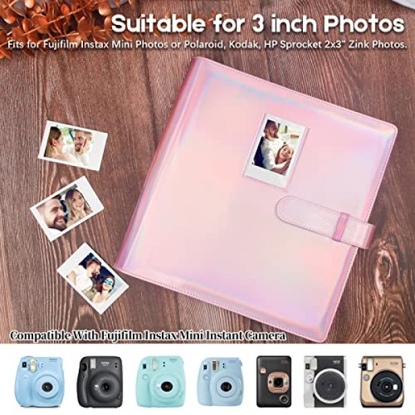 Fujifilm Instax Mini 카메라용 640 포켓 사진 앨범, 폴라로이드용 사진 앨범, 가죽 커버, Instax Mini 12 11 9 40 90 8 7 Evo LiPlay 즉석 카메라, 2x3 사진 앨범(매직 핑크)