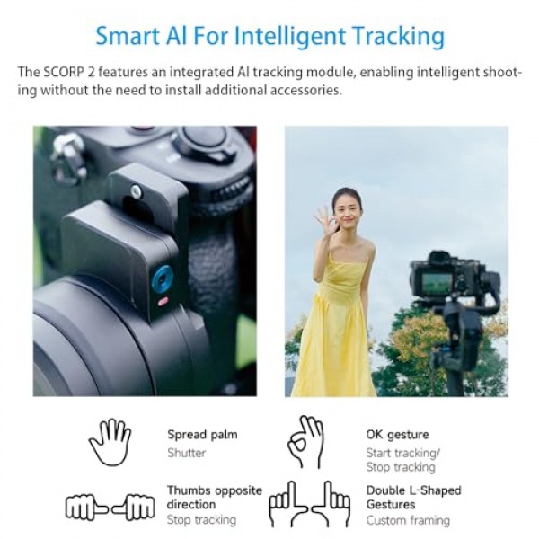 FeiyuTech SCORP 2 DSLR 및 미러리스 카메라용 짐벌 안정기, 통합 Al 추적 센서, Sony Canon Panasonic Nikon용 3축 카메라 안정기, 2.5kg 페이로드 터치 스크린 수직 촬영