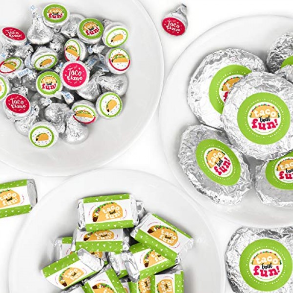 Big Dot of Happiness Taco 'Bout Fun - 미니 캔디 바 포장지, 둥근 캔디 스티커 및 원형 스티커 - 멕시코 축제 사탕 호의 스티커 키트 - 304개