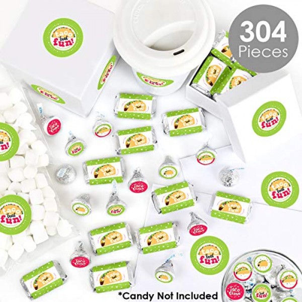 Big Dot of Happiness Taco 'Bout Fun - 미니 캔디 바 포장지, 둥근 캔디 스티커 및 원형 스티커 - 멕시코 축제 사탕 호의 스티커 키트 - 304개