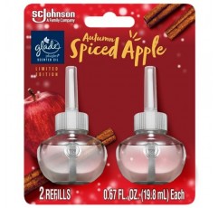 Glade 플러그인 공기 청정제, 가정 및 욕실용 향 및 에센셜 오일 리필, 가을 양념 사과, 1.34 Fl Oz, 2개